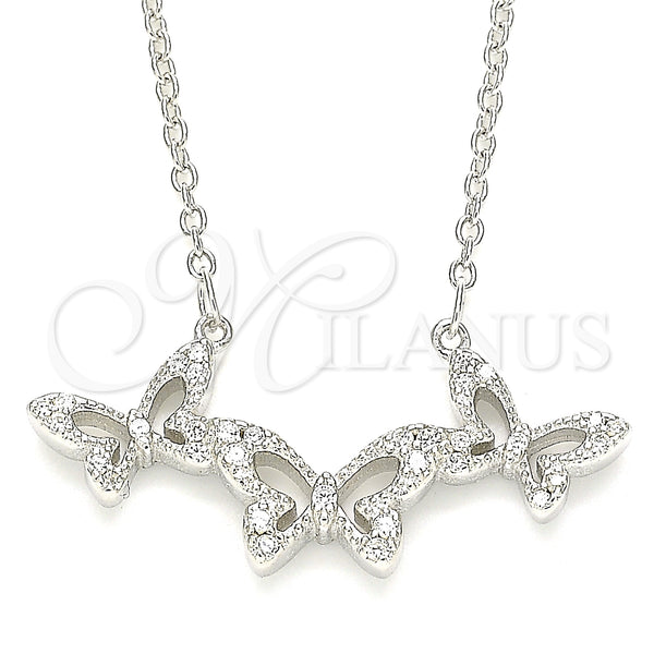Sterling Silver Necklace — Pendant Necklace Butterfly Design with White Cubic Zirconia — main product view — SKU 130836 | Plata 925 collar — Pendant Necklace Butterfly diseño with blanco Cubic Zirconia — SKU 130836