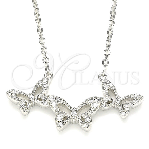 Sterling Silver Pendant Necklace, Butterfly Design, with White Cubic Zirconia, Polished, Rhodium Finish, 04.336.0190.16 (01 MM Thickness, 16 Inches Length)