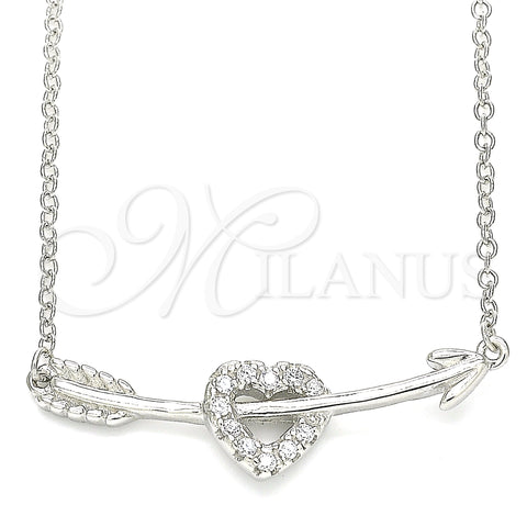 Sterling Silver Pendant Necklace, Heart Design, with White Cubic Zirconia, Polished, Rhodium Finish, 04.336.0191.16 (01 MM Thickness, 16 Inches Length)