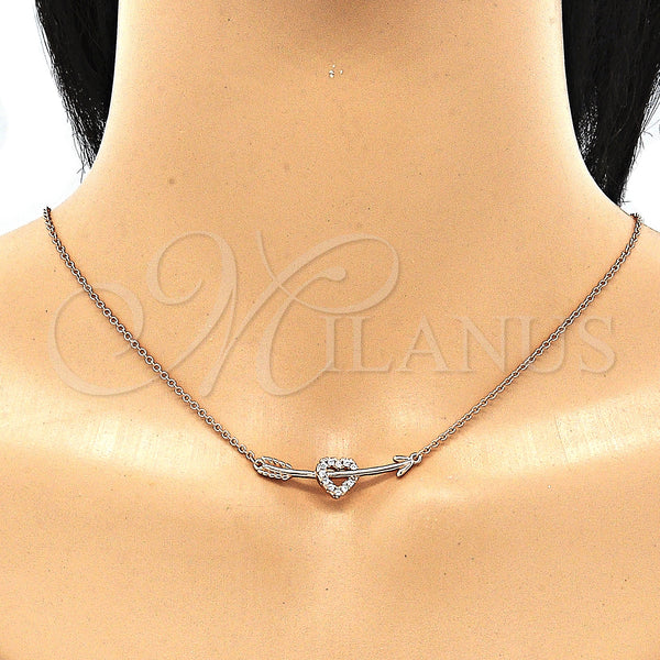 Sterling Silver Necklace — Pendant Necklace Heart Design with White Cubic Zirconia — alternate product view — SKU 130840 | Plata 925 collar — Pendant Necklace corazón diseño with blanco Cubic Zirconia — SKU 130840