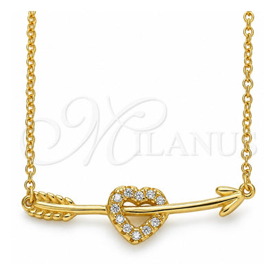 Sterling Silver Pendant Necklace, Heart Design, with White Cubic Zirconia, Polished, Golden Finish, 04.336.0191.2.16 (01 MM Thickness, 16 Inches Length)