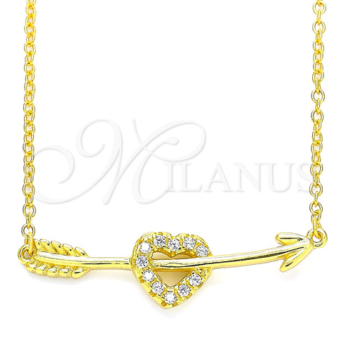 Sterling Silver Pendant Necklace, Heart Design, with White Cubic Zirconia, Polished, Golden Finish, 04.336.0191.2.16 (01 MM Thickness, 16 Inches Length)