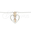 Sterling Silver Pendant Necklace, Heart Design, with White Micro Pave, Polished, Two Tone, 04.336.0193.16 (01 MM Thickness, 16 Inches Length)