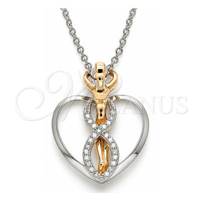 Sterling Silver Pendant Necklace, Heart Design, with White Micro Pave, Polished, Two Tone, 04.336.0193.16 (01 MM Thickness, 16 Inches Length)