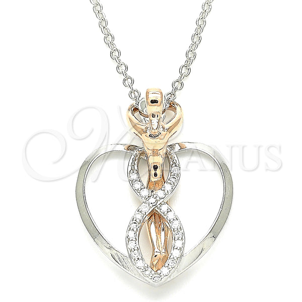Sterling Silver Necklace — Pendant Necklace Heart Design with White Micro Pave — main product view — SKU 130847 | Plata 925 collar — Pendant Necklace corazón diseño with blanco Micro Pave — SKU 130847