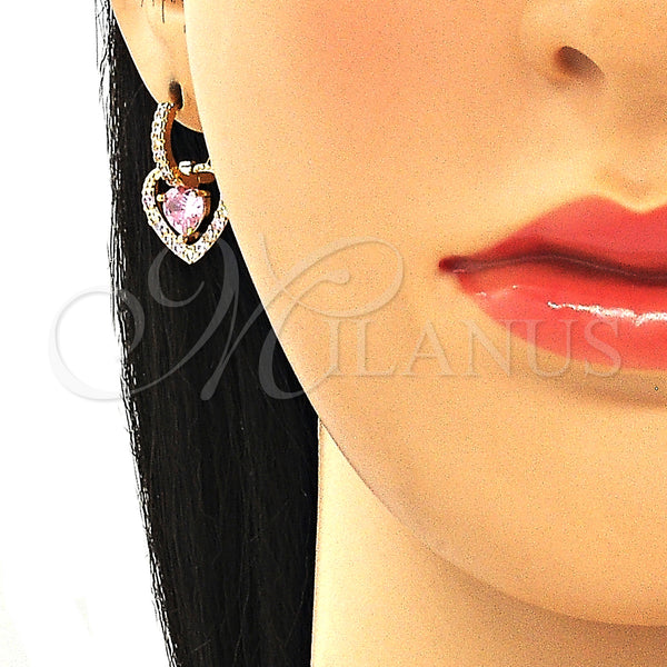 Gold Filled Ring — Dangle Earring Heart Design with Pink Cubic Zirconia — alternate product view — SKU 130849 | Oro Laminado anillo — Dangle Earring corazón diseño with Pink Cubic Zirconia — SKU 130849