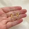 Oro Laminado Dangle Earring, Gold Filled Style Heart Design, with Pink Cubic Zirconia and Multicolor Micro Pave, Polished, Golden Finish, 02.65.2660