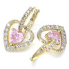 Oro Laminado Dangle Earring, Gold Filled Style Heart Design, with Pink Cubic Zirconia and Multicolor Micro Pave, Polished, Golden Finish, 02.65.2660