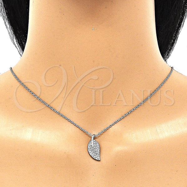 Sterling Silver Necklace — Pendant Necklace Leaf Design with White Cubic Zirconia — alternate product view — SKU 130851 | Plata 925 collar — Pendant Necklace Leaf diseño with blanco Cubic Zirconia — SKU 130851