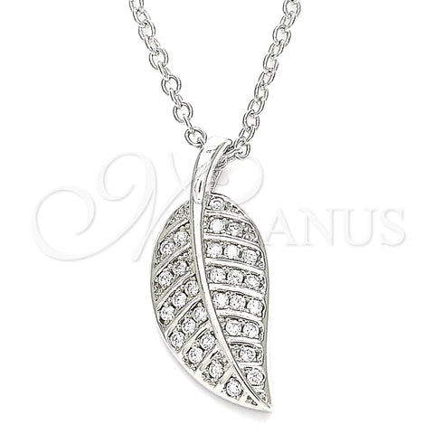 Sterling Silver Pendant Necklace, Leaf Design, with White Cubic Zirconia, Polished, Rhodium Finish, 04.336.0194.16 (01 MM Thickness, 16 Inches Length)