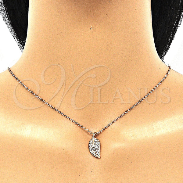 Sterling Silver Necklace — Pendant Necklace Leaf Design with White Cubic Zirconia — alternate product view — SKU 130852 | Plata 925 collar — Pendant Necklace Leaf diseño with blanco Cubic Zirconia — SKU 130852