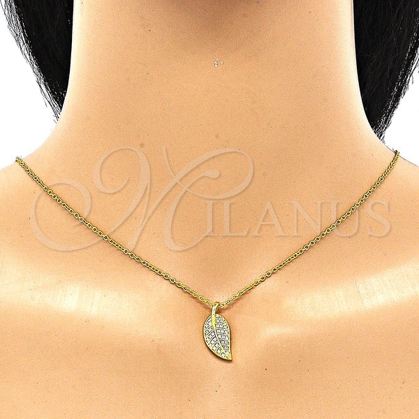 Sterling Silver Necklace — Pendant Necklace Leaf Design with White Cubic Zirconia — alternate product view — SKU 130853 | Plata 925 collar — Pendant Necklace Leaf diseño with blanco Cubic Zirconia — SKU 130853