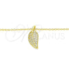 Sterling Silver Pendant Necklace, Leaf Design, with White Cubic Zirconia, Polished, Golden Finish, 04.336.0194.2.16 (01 MM Thickness, 16 Inches Length)