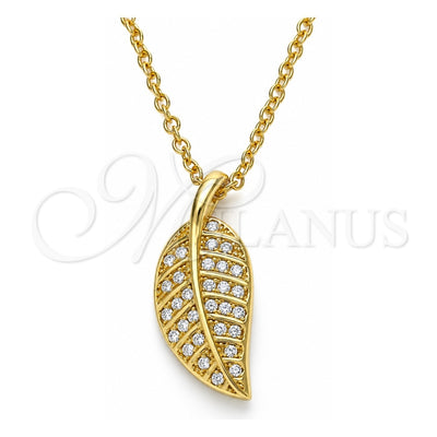 Sterling Silver Pendant Necklace, Leaf Design, with White Cubic Zirconia, Polished, Golden Finish, 04.336.0194.2.16 (01 MM Thickness, 16 Inches Length)