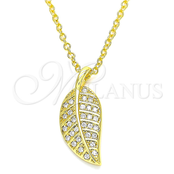 Sterling Silver Necklace — Pendant Necklace Leaf Design with White Cubic Zirconia — main product view — SKU 130853 | Plata 925 collar — Pendant Necklace Leaf diseño with blanco Cubic Zirconia — SKU 130853