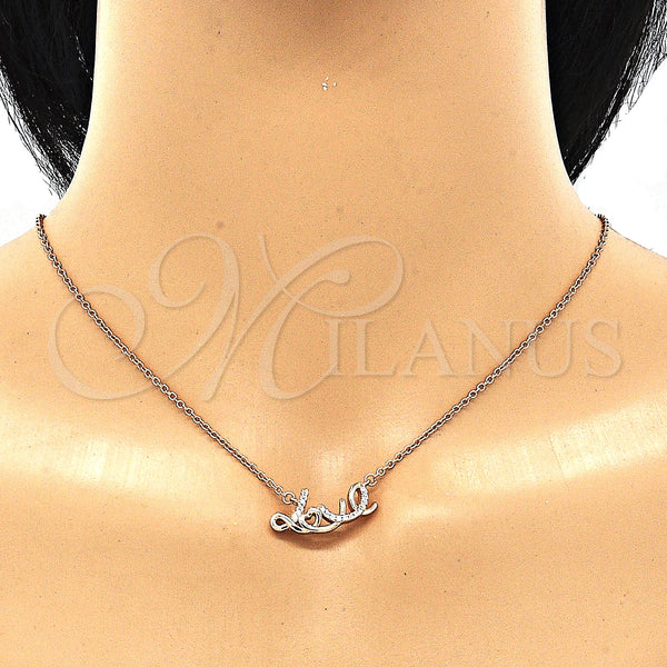 Sterling Silver Necklace — Pendant Necklace Love Design with White Cubic Zirconia — alternate product view — SKU 130856 | Plata 925 collar — Pendant Necklace Love diseño with blanco Cubic Zirconia — SKU 130856