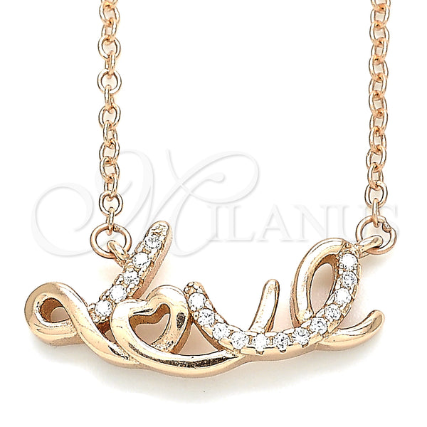 Sterling Silver Necklace — Pendant Necklace Love Design with White Cubic Zirconia — main product view — SKU 130856 | Plata 925 collar — Pendant Necklace Love diseño with blanco Cubic Zirconia — SKU 130856