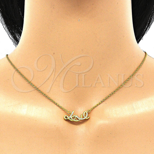 Sterling Silver Necklace — Pendant Necklace Love Design with White Cubic Zirconia — alternate product view — SKU 130857 | Plata 925 collar — Pendant Necklace Love diseño with blanco Cubic Zirconia — SKU 130857