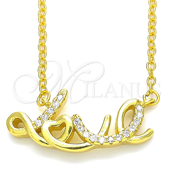 Sterling Silver Necklace — Pendant Necklace Love Design with White Cubic Zirconia — main product view — SKU 130857 | Plata 925 collar — Pendant Necklace Love diseño with blanco Cubic Zirconia — SKU 130857