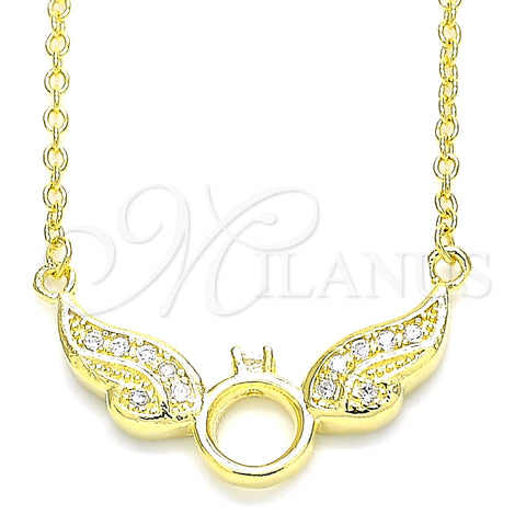 Sterling Silver Pendant Necklace, with White Cubic Zirconia, Polished, Golden Finish, 04.336.0197.2.16 (01 MM Thickness, 16 Inches Length)