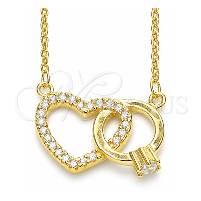 Sterling Silver Pendant Necklace, Heart Design, with White Cubic Zirconia and White Crystal, Polished, Golden Finish, 04.336.0023.2.16 (01 MM Thickness, 16 Inches Length)