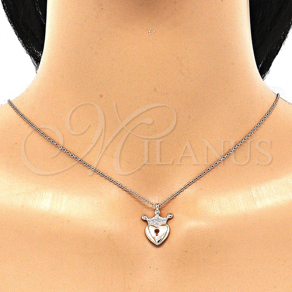 Sterling Silver Necklace — Pendant Necklace Lock and Crown Design with White — alternate product view — SKU 130863 | Plata 925 collar — Pendant Necklace Lock and Crown diseño with blanco — SKU 130863