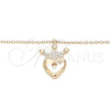Sterling Silver Pendant Necklace, Lock and Crown Design, with White Cubic Zirconia, Polished, Rose Gold Finish, 04.336.0010.1.16 (01 MM Thickness, 16 Inches Length)