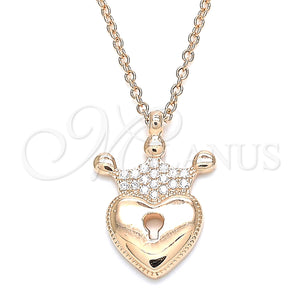 Sterling Silver Necklace — Pendant Necklace Lock and Crown Design with White — main product view — SKU 130863 | Plata 925 collar — Pendant Necklace Lock and Crown diseño with blanco — SKU 130863
