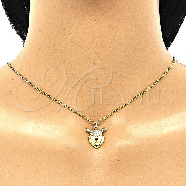 Sterling Silver Necklace — Pendant Necklace Lock and Crown Design Polished 04. — alternate product view — SKU 130864 | Plata 925 collar — Pendant Necklace Lock and Crown diseño pulido 04. — SKU 130864