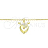 Sterling Silver Pendant Necklace, Lock and Crown Design, Polished, Golden Finish, 04.336.0010.2.16 (01 MM Thickness, 6 Inches Length)