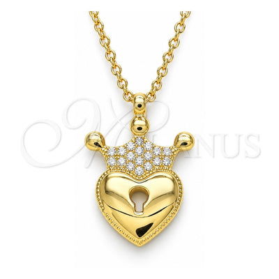 Sterling Silver Pendant Necklace, Lock and Crown Design, Polished, Golden Finish, 04.336.0010.2.16 (01 MM Thickness, 6 Inches Length)
