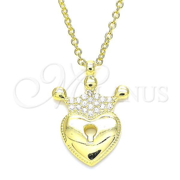 Sterling Silver Necklace — Pendant Necklace Lock and Crown Design Polished 04. — main product view — SKU 130864 | Plata 925 collar — Pendant Necklace Lock and Crown diseño pulido 04. — SKU 130864