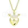 Sterling Silver Pendant Necklace, Lock and Crown Design, Polished, Golden Finish, 04.336.0010.2.16 (01 MM Thickness, 6 Inches Length)