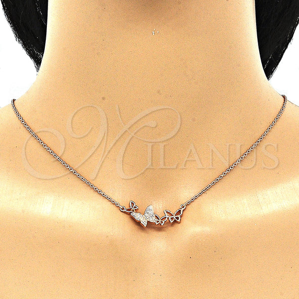 Sterling Silver Necklace — Pendant Necklace Butterfly Design with White Micro Pave — alternate product view — SKU 130865 | Plata 925 collar — Pendant Necklace Butterfly diseño with blanco Micro Pave — SKU 130865