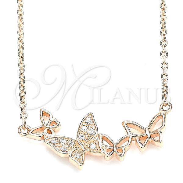 Sterling Silver Pendant Necklace, Butterfly Design, with White Micro Pave, Polished, Rose Gold Finish, 04.336.0014.1.16 (01 MM Thickness, 16 Inches Length)