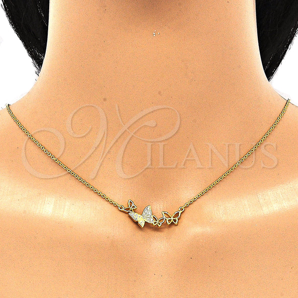 Sterling Silver Necklace — Pendant Necklace Butterfly Design with White Micro Pave — alternate product view — SKU 130866 | Plata 925 collar — Pendant Necklace Butterfly diseño with blanco Micro Pave — SKU 130866