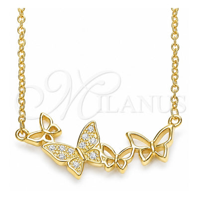 Sterling Silver Pendant Necklace, Butterfly Design, with White Micro Pave, Polished, Golden Finish, 04.336.0014.2.16 (01 MM Thickness, 16 Inches Length)