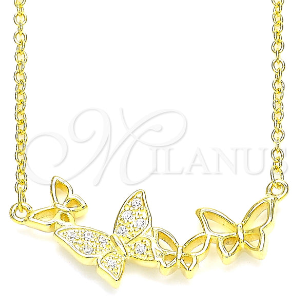 Sterling Silver Necklace — Pendant Necklace Butterfly Design with White Micro Pave — main product view — SKU 130866 | Plata 925 collar — Pendant Necklace Butterfly diseño with blanco Micro Pave — SKU 130866