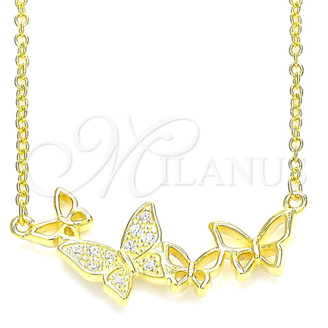 Sterling Silver Pendant Necklace, Butterfly Design, with White Micro Pave, Polished, Golden Finish, 04.336.0014.2.16 (01 MM Thickness, 16 Inches Length)