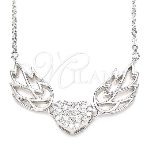 Sterling Silver Pendant Necklace, Heart Design, with White Cubic Zirconia, Polished, Rhodium Finish, 04.336.0198.16 (02 MM Thickness, 16 Inches Length)