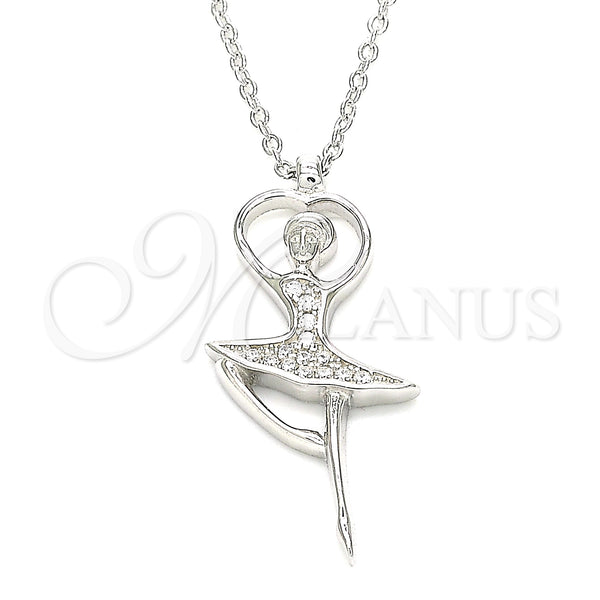 Sterling Silver Pendant Necklace, with White Cubic Zirconia, Polished, Rhodium Finish, 04.336.0199.16 (01 MM Thickness, 16 Inches Length)