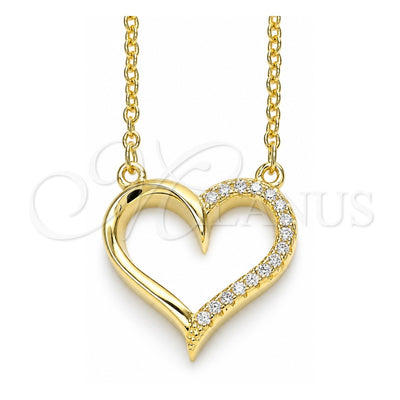 Sterling Silver Pendant Necklace, Heart Design, with White Cubic Zirconia, Polished, Golden Finish, 04.336.0056.2.16 (01 MM Thickness, 16 Inches Length)