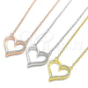 Sterling Silver Pendant Necklace, Heart Design, with White Cubic Zirconia, Polished, Golden Finish, 04.336.0056.2.16 (01 MM Thickness, 16 Inches Length)