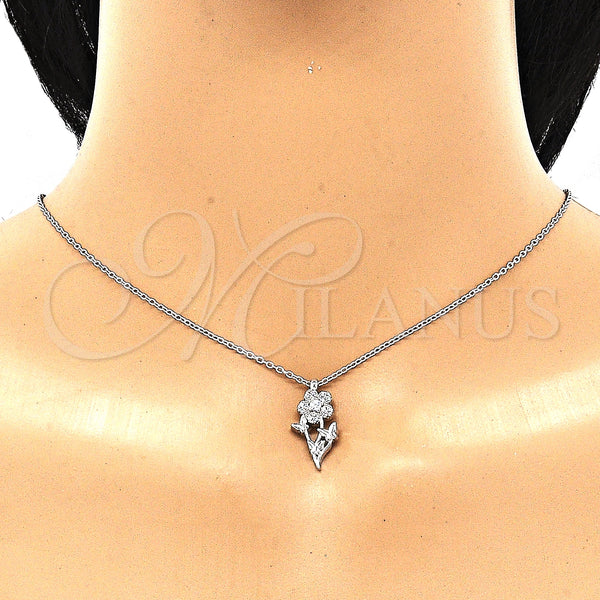 Sterling Silver Necklace — Pendant Necklace Flower and Butterfly Design with White — alternate product view — SKU 130873 | Plata 925 collar — Pendant Necklace flor and Butterfly diseño with blanco — SKU 130873