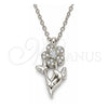 Sterling Silver Pendant Necklace, Flower and Butterfly Design, with White Cubic Zirconia, Polished, Rhodium Finish, 04.336.0200.16 (01 MM Thickness, 16 Inches Length)