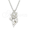 Sterling Silver Pendant Necklace, Flower and Butterfly Design, with White Cubic Zirconia, Polished, Rhodium Finish, 04.336.0200.16 (01 MM Thickness, 16 Inches Length)