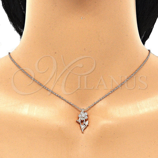 Sterling Silver Necklace — Pendant Necklace Flower and Butterfly Design with White — alternate product view — SKU 130874 | Plata 925 collar — Pendant Necklace flor and Butterfly diseño with blanco — SKU 130874
