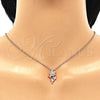 Sterling Silver Pendant Necklace, Flower and Butterfly Design, with White Cubic Zirconia and White Crystal, Polished, Rose Gold Finish, 04.336.0200.1.16 (01 MM Thickness, 16 Inches Length)