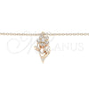 Sterling Silver Pendant Necklace, Flower and Butterfly Design, with White Cubic Zirconia and White Crystal, Polished, Rose Gold Finish, 04.336.0200.1.16 (01 MM Thickness, 16 Inches Length)