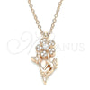 Sterling Silver Pendant Necklace, Flower and Butterfly Design, with White Cubic Zirconia and White Crystal, Polished, Rose Gold Finish, 04.336.0200.1.16 (01 MM Thickness, 16 Inches Length)